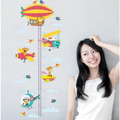 Cartoon Hotair balloon Measure Height Gauge Sticker Wall Stickers Kindergarten Kids Room Decor Children Height Ruler Stadiometer