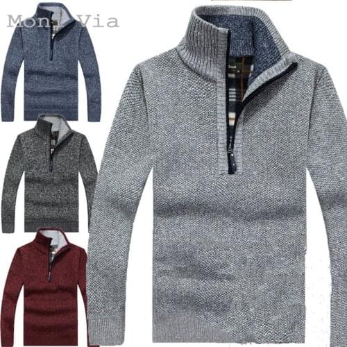 2021 Autumn Winter New Mens Sweater Zipper Stand Collar Solid Color Slim Thick Pullovers Men Fashion Casual Knitted Men Sweater