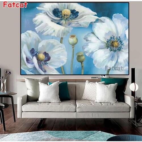 White Flowers Diamond Painting Full Square Round 5d Diy Diamond Embroidery Rhinestone Mosaic Diamond Set Puzzle Decor PP1441