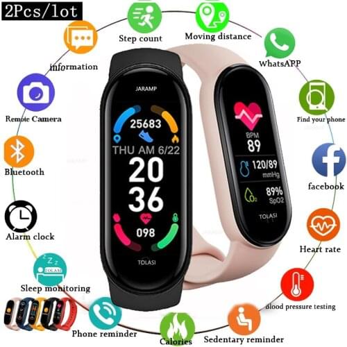 2Pcs/lot 2021 New M6 Smart Bracelet Watch Fitness Tracker Sport Smartband Blood Pressure Monitor Wristband Men Women Smart Band