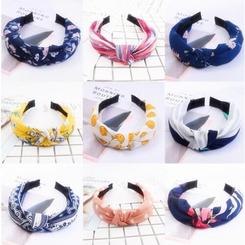 New Boutique Hair Accessories Womens Fabric Simple Stripes Print Flower Dots Knot Wide-Brimmed Hairbands Headband Hair Bands