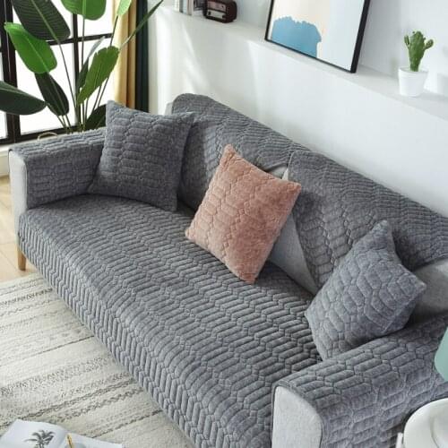 Solid Color Winter plush sofa cushion fabric Nordic sofa cover back towel all-inclusive four seasons universal High-end cushion