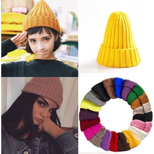 Wholesale Cotton Blends Unisex Hat Solid Warm Soft Hip Hop Knitted Hats Men Winter Caps Womens Skullies Beanies For Girls