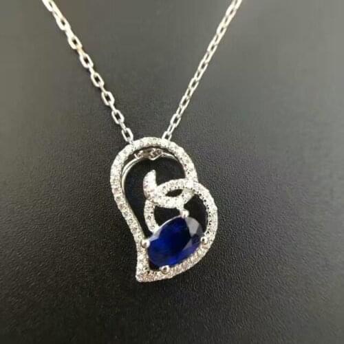 18K White Gold 0.51ct Natural Sapphire + 0.183ct Genuine Diamond Pendant Necklace sapphire-jewelry