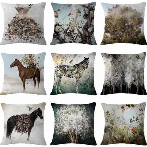 Horse Pillow Case Throw Pillowcase Cotton Linen Printed Pillow Covers For Office Home