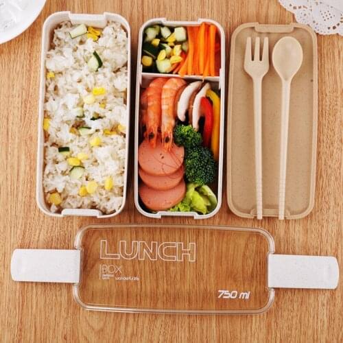 750ml Portable Healthy Material Lunch Box 2 Layer Wheat Straw Bento Boxes Microwave Dinnerware Food Storage Container Food box