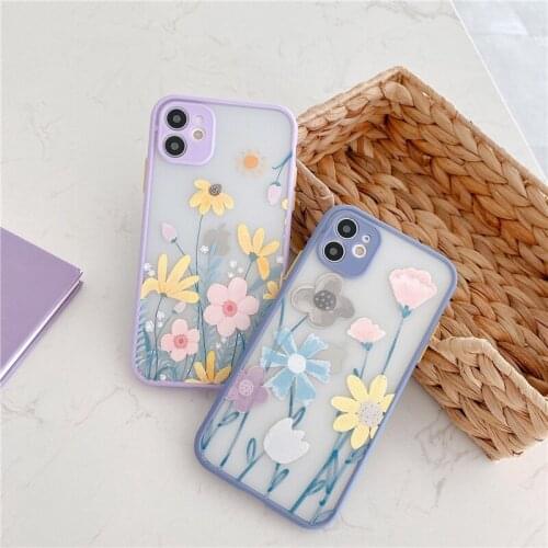 Luxury Cute Flower Case For iPhone 11 Pro Max X XR XS Max 7 8 Plus SE2020 Floral Relief Matte Bumper Phone Cover