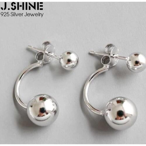 JShine Trendy 925 Sterling Silver Earrings Double Ball Bead Earings Fashion Jewelry Detackable Front and Back Stud Earrings