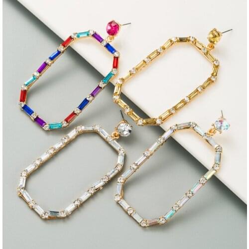 Crystal Accented Geometric Open Rectangle Drop Earrings for Women Fashion New Design Simple Luxury Jewelry