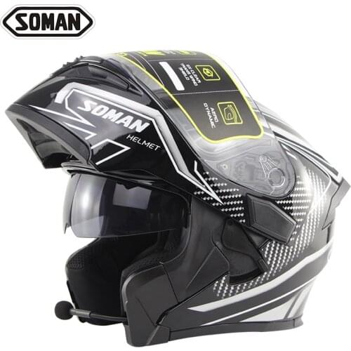 Bluetooth Motorcycle Helmet ECE DOT Flip Up Modular Casco Moto Motorbike Dual Lens Full Face Helmet With Bluetooth Headset