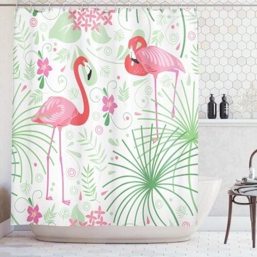 Floral Flamingo Polyester Bathroom Shower Curtain with Hooks
