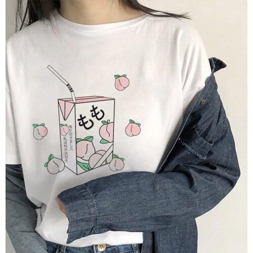 Womens Summer Short Sleeve Top Round Neck Casual T Shirts Loose Juice Cartoon Print Tee Tshirt T Shirt S-4XL 2021 New Fashion