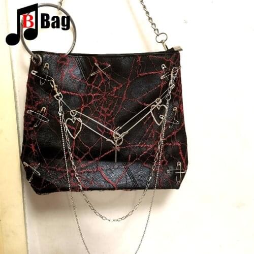Gothic Lolita Womens shoulder bag Y2K Spice Girl Punk subculture cobweb chain versatile Pu underarm Bag handbag Satchel Chain