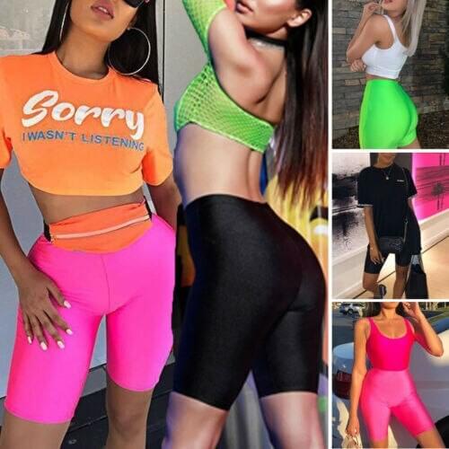 Women Skinny Yoga Shorts Hot Pants Stylish Short Pants Colorful Beach High Waist Skinny Shorts