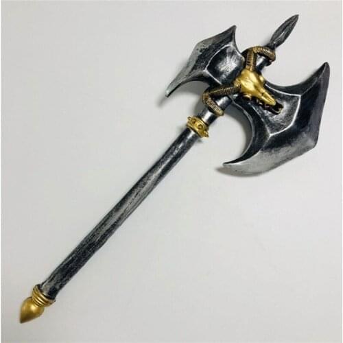 1:1 Cosplay Weapon Prop Medieval Gold Crown Sheep War Axe Movie Anime Role Play Halloween Cos Gift Safety PU