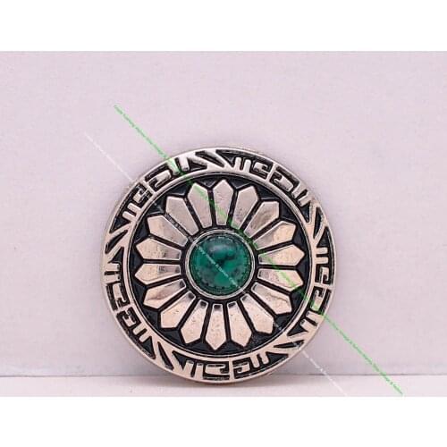 10pcs 20mm Silver Sun Flower Carved Green Turquoise Leathercraft Hardware Western Belt Luggage Bag Conchos Button Screw back