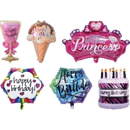 18 inch Aluminum Film Balloon Hexagon Ice Cream Cake Wine Glass Rainbow Flower Princess Crown Party Decoration Balloon