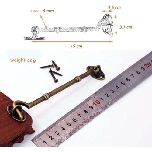2Pcs 5.9inch 150mm Bronze Old style Window Brace Windproof hook Brass Retro Decorate Window Hook Catch Eye Cabin Hook