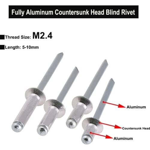Totally Aluminum Flat Countersunk Head Blind Rivets M2.4 Length 5-10mm