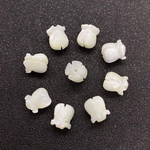 Natural Sea Shell White Tulip Flower Beads 7x9mm Pearl Shell Loose Beads DIY Necklace Earrings Jewelry Accessories Making 5pcs