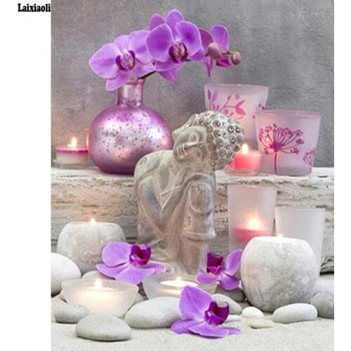 5D DIY diamond painting flowers Buddha full square round diamond embroidery flower set picture of rhinestone home decoration art