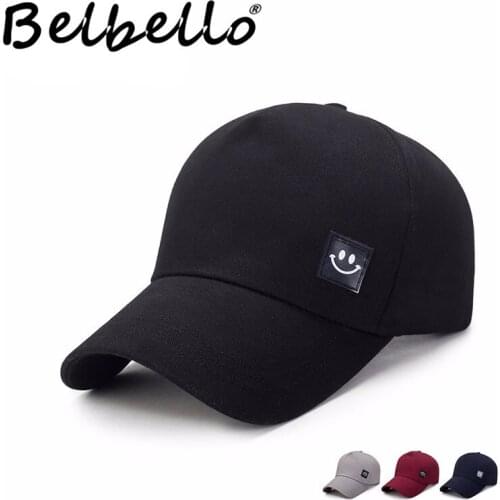 Belbello Spring new style five tablets baseball cap mens leisure leather standard smile face sunshade cap ladiessimple sunhat