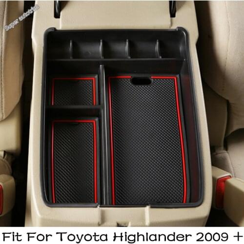 Lapetus Central Storage Box Cell phone Tray Container Fit For Toyota Highlander 2009 - 2014 Interior Tidying Accessories Black