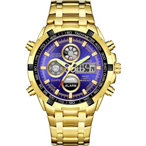 Sport Chronograph Watches Men Gold Multifunction Alarm Wristwatch Waterproof Military LED Digital Quartz Clock Relogio Masculino