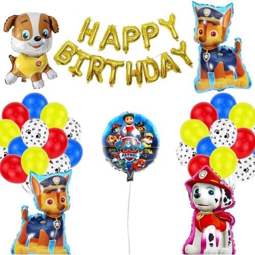 Paw Patrol Foil Ballons Action Figures Chase Rubble Marshall Dog Model Toys Boys Birthday Balloon Deco Gift Set For Children