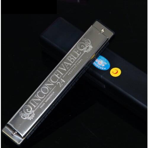 Popular SWAN 24 Hole Tremolo Harmonica C Key Polyphony Harmonicon Black Octave tuned Mouth Organ Harmonica with Case