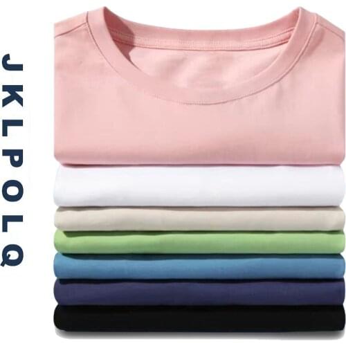 JKLPOLQ Summer T Shirts Mens Gifts Soild Color T-Shirt Cotton Short Sleeve Harajuku Tee Oversize EU Size XS-3XL