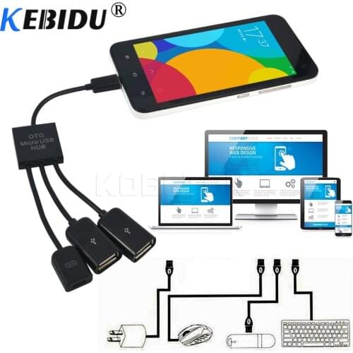 Kebidu 3 in 1 USB OTG Hub Adapter Cable Splitter Connectors 3 Port Micro USB Date Cable for PC Mouse for Samsung Huawer Xiaomi