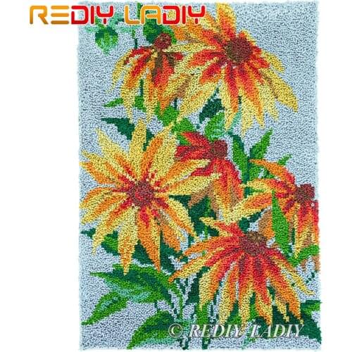 Latch Hook Rug Brunch of Flowers Plush Wall Tapestry Kits DIY Carpet Rug Chunky Yarn Crafts Crochet Floor Mat Home Decor 60*87cm