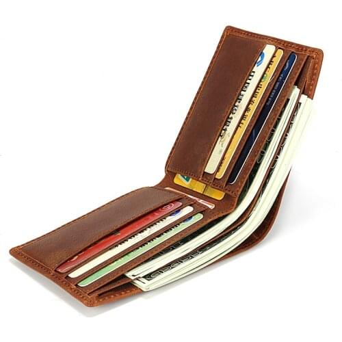 Male Man Crazy Horsehide Wallet Solid Color Genuine Leather Men Wallets Short Male Purse Card Holder Wallet Men Fashion