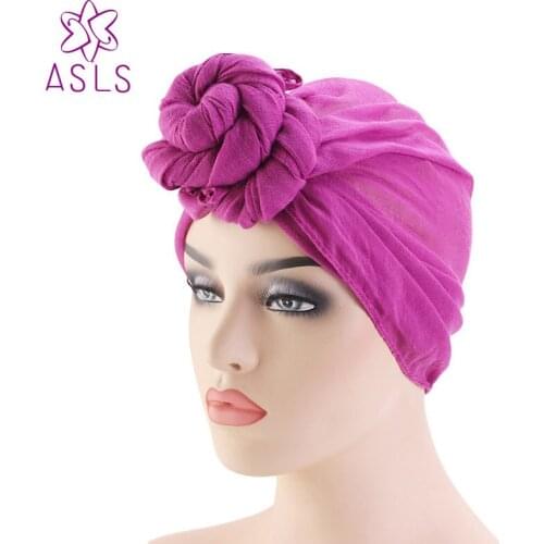 New Women Big Flower Turban Wedding Party Beanie Elegant Cap Head Wrap Stretch Long Hair Hair accessories