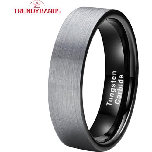 Mens Womens Tugsten Carbide Ring Wedding Band 6MM Black Flat Brushed Finish Comfort Fit