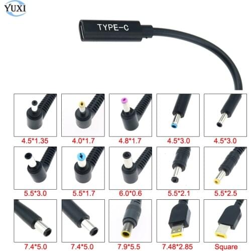 YuXi USB Type C Female to DC 5.5*2.5 5.5*2.1 7.9*5.0 4.5*3.0 Square Male Power Charger Adapter Connector for Lenovo HP Dell PD