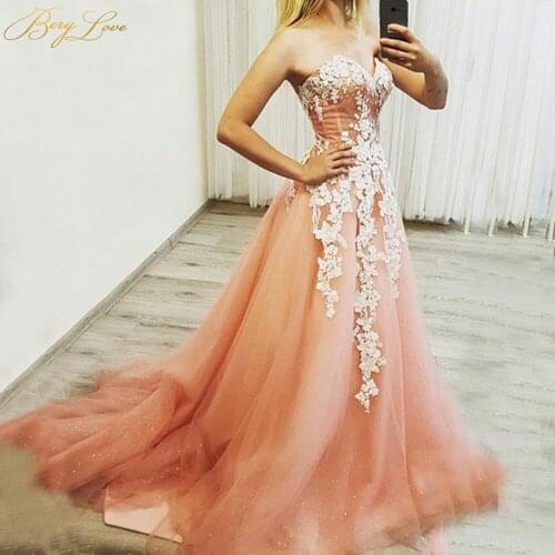 Blush Prom Dress 2020 Appliqued Lace Evening Party Dress Off Shoulder Gown robe de soiree Formal Gown Sweetheart Gir Dressesl