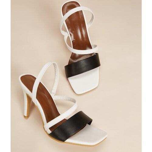Women Soft Leather Square Toe Strap Slip On High Heel Stiletto Sandals Ladies Evening Dress Party Shoes