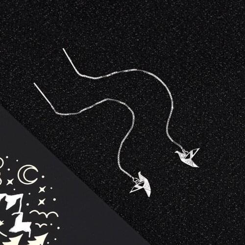S925 Sterling Silver Korean Drop Gold Plated Earrings Long Section Crane Ear Line Cute Zircon Earring Design Jewelry