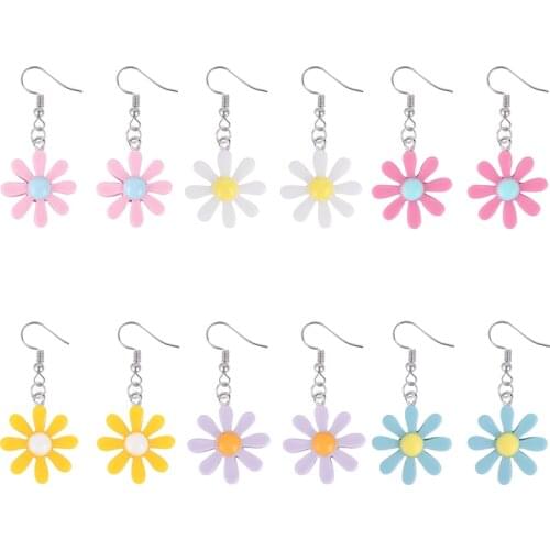 Sunflowers Earrings For Women Personality Ladies Earrings Candy Color Resin 6colors Daisy Personality Flowers Wild Earrings