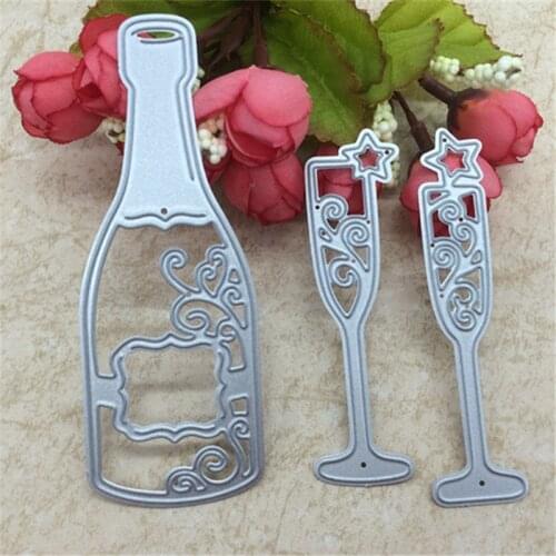 3pcs Wine Bottle Goblet Cutting Dies DIY Album Scrapbook Card Decor Hand-made Craft Decoration Album Frame Envelope Decor