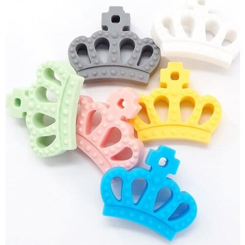 Chenkai 50PCS BPA Free Silicone Crown Shaped Teethers Food Grade For Baby Dummy Chewable Nursing Pacifier Chain Accessories