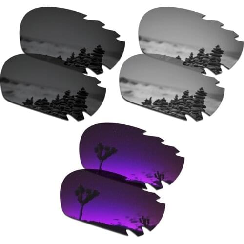 SmartVLT 3 Pairs Polarized Sunglass Replacement Lenses for Oakley Jawbone Vented Stealth Black & Silver Titanium & Plasma Purple