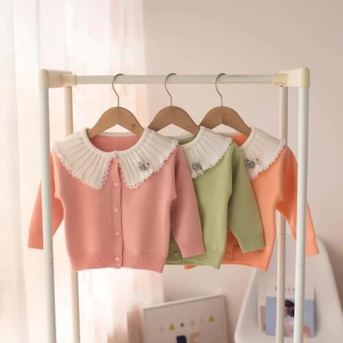 Baby Girls Sweater 1-5 Years Old Cardigan Cotton Sweater Jacket Spring and Autumn Childrens Knit Cotton Peter Pan Collar Jacket