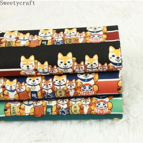 110x45cm Thick Cotton Fabric Lucky Cat Print Cloth Sewing Dress Quilting Fabrics Patchwork Needlework DIY Handmade Accessories