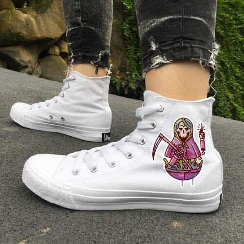 Wen Design Cartoon Sickle Doll Canvas Athletic Shoes Women White Black High Top Men Skateboarding Sneakers Outdoor Plimsolls