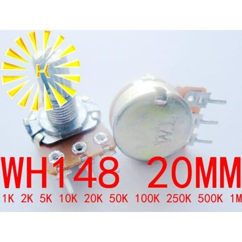 WH148 20mm 3Pin 1K 2K 5K 10K 20K 50K 100K 250K 500K 1M OHM 0.5W Linear Taper Rotary Carbon Potentiometer Pot x 100PCS