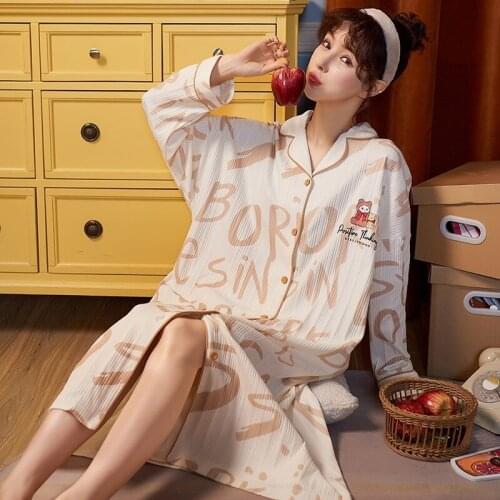 Autumn/Winter Womens Homedress Nightdress Long Sleeve Shirt Nightgowns Girls Sleepwear Cotton Sleepshirts Loose Home Clothing