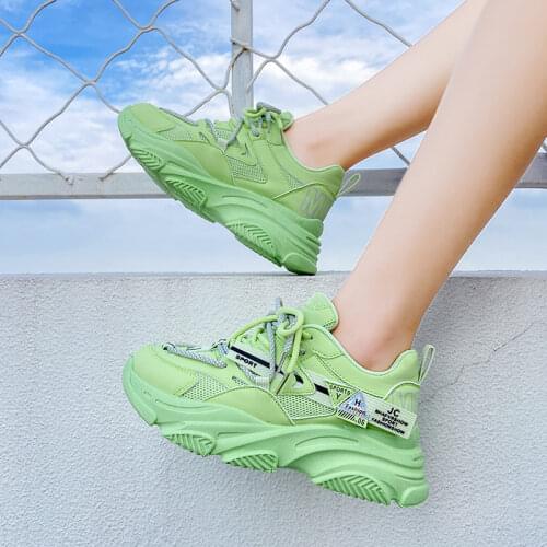 2020 Shoes Woman Chunky Sneakers Breathable Fashion Platform Shoes Women Casual Height Increasing Blue Green Shoe Tenis Feminino